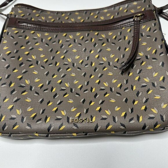 Fossil Purse Brown With Yellow Black Cream Arrows Golden Key Shoulder Bag - Picture 1 of 13